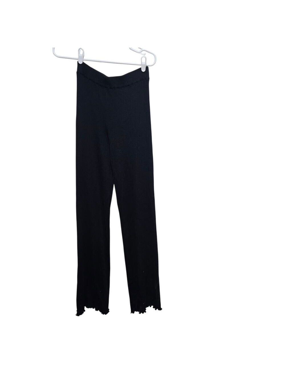 The Row Navy Rib Knit Lettuce Hem Pull-On Pants S